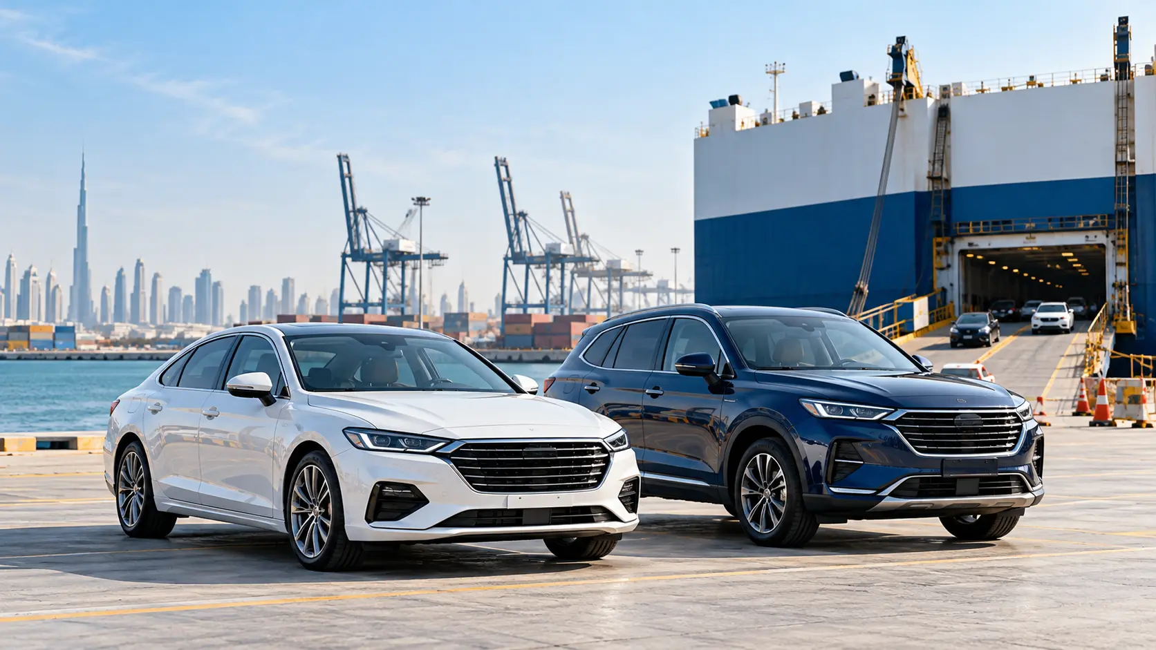 Cars and SUVs ready for international shipping from Dubai